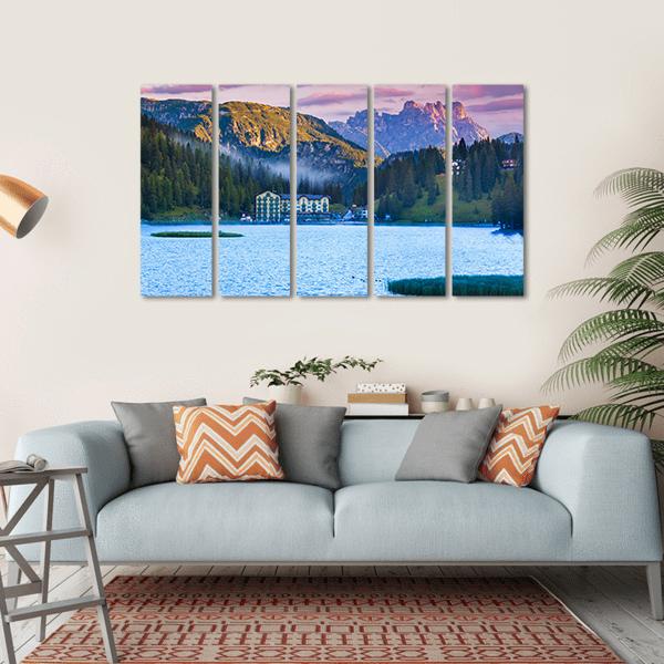 Summer Morning On The Lake Misurina Canvas Wall Art-5 Horizontal-Gallery Wrap-22" x 12"-Tiaracle