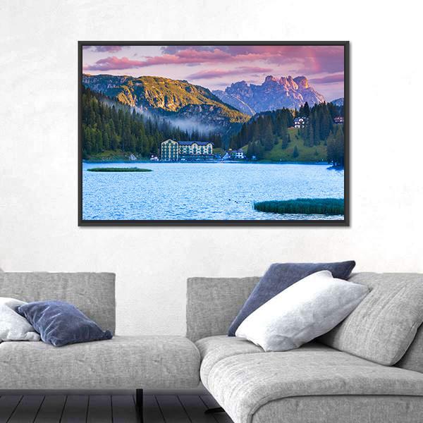 Summer Morning On The Lake Misurina Canvas Wall Art-3 Horizontal-Gallery Wrap-25" x 16"-Tiaracle