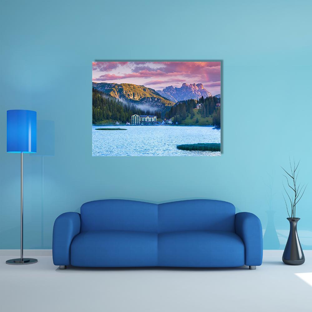 Summer Morning On The Lake Misurina Canvas Wall Art-1 Piece-Gallery Wrap-48" x 32"-Tiaracle