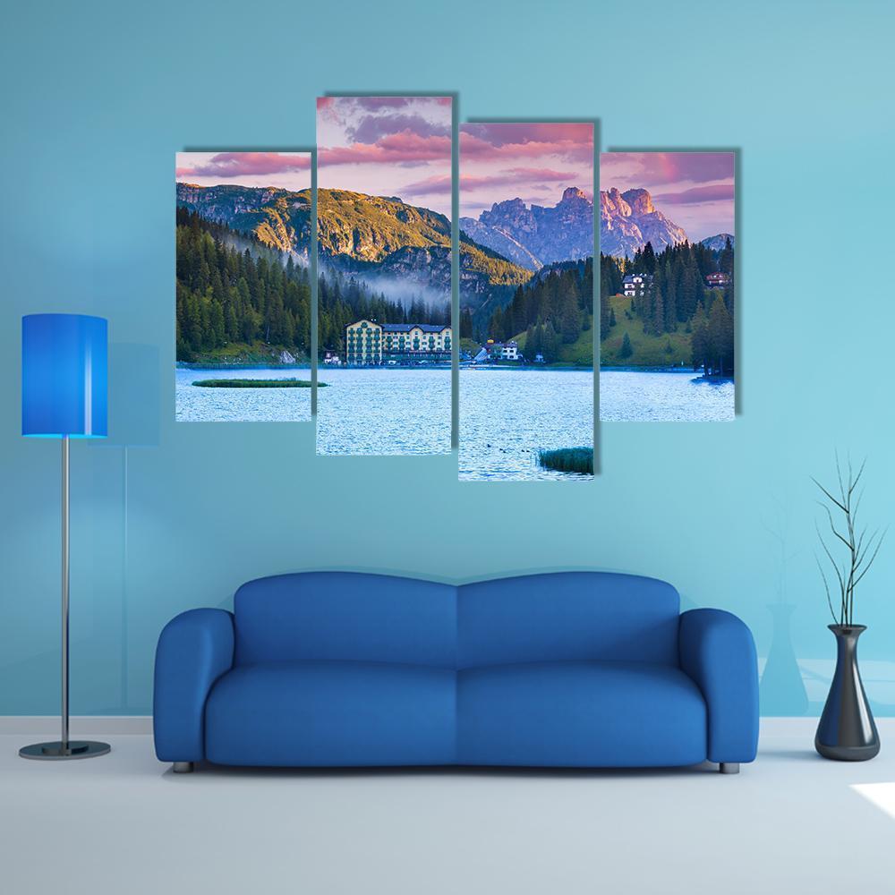 Summer Morning On The Lake Misurina Canvas Wall Art-4 Pop-Gallery Wrap-50" x 32"-Tiaracle