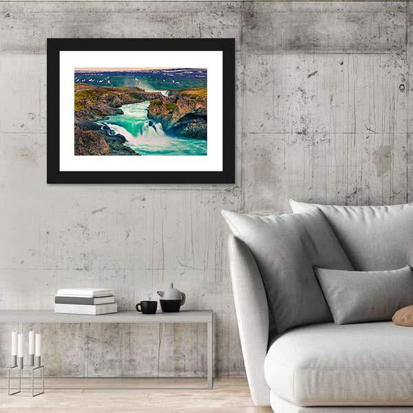 Summer Morning Scene On Godafoss Waterfall Canvas Wall Art-3 Horizontal-Gallery Wrap-25" x 16"-Tiaracle