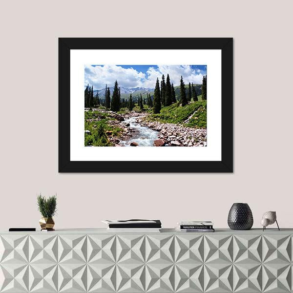 Summer Mountain Valley Kazakhstan Canvas Wall Art-1 Piece-Framed Print-20" x 16"-Tiaracle