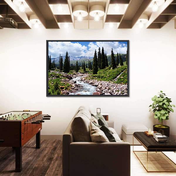 Summer Mountain Valley Kazakhstan Canvas Wall Art-3 Horizontal-Gallery Wrap-25" x 16"-Tiaracle
