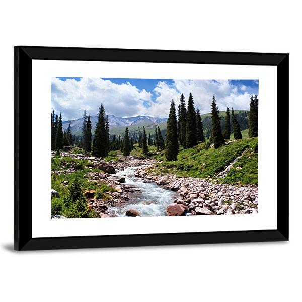 Summer Mountain Valley Kazakhstan Canvas Wall Art-3 Horizontal-Gallery Wrap-25" x 16"-Tiaracle