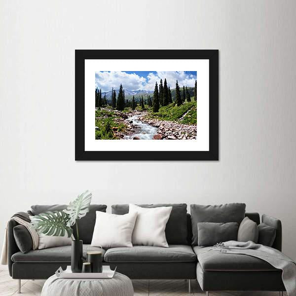 Summer Mountain Valley Kazakhstan Canvas Wall Art-3 Horizontal-Gallery Wrap-25" x 16"-Tiaracle