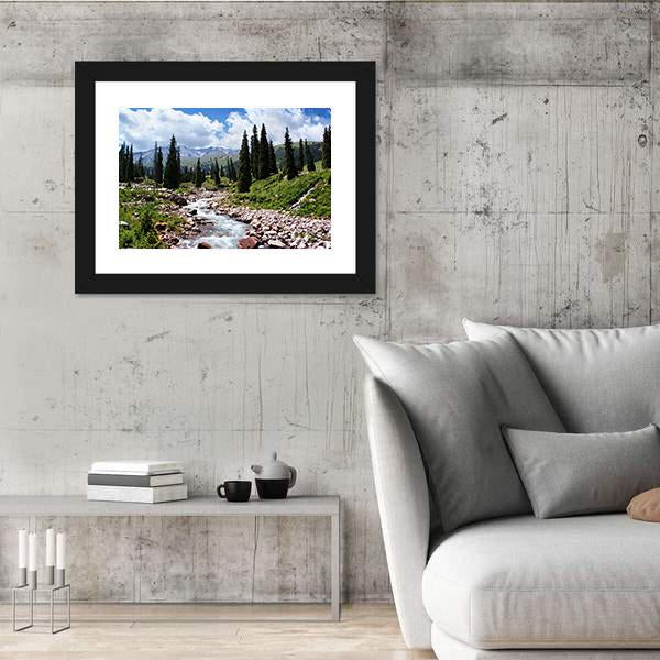 Summer Mountain Valley Kazakhstan Canvas Wall Art-3 Horizontal-Gallery Wrap-25" x 16"-Tiaracle