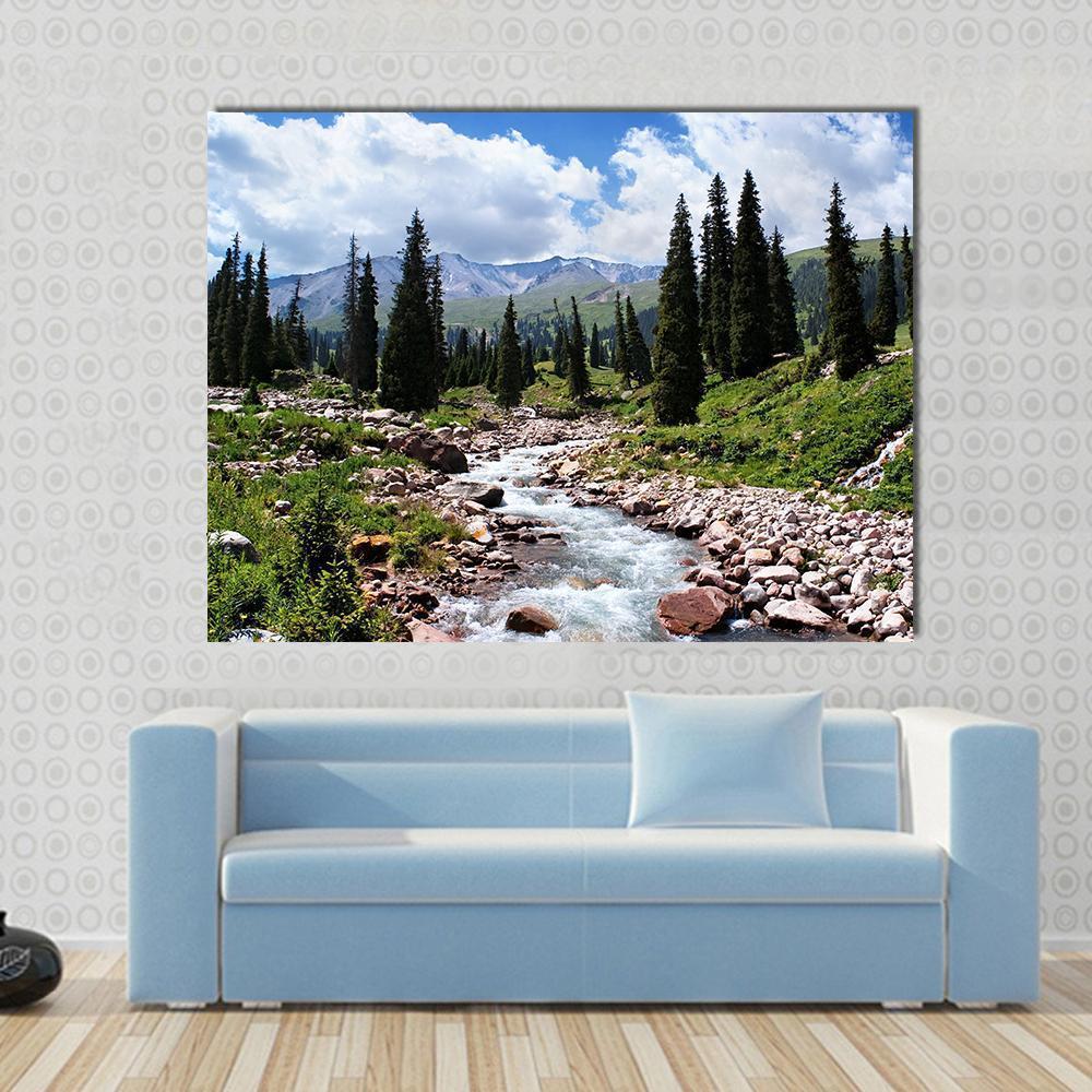 Summer Mountain Valley Kazakhstan Canvas Wall Art-1 Piece-Gallery Wrap-36" x 24"-Tiaracle