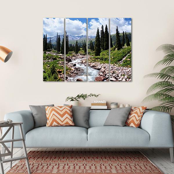 Summer Mountain Valley Kazakhstan Canvas Wall Art-4 Horizontal-Gallery Wrap-34" x 24"-Tiaracle