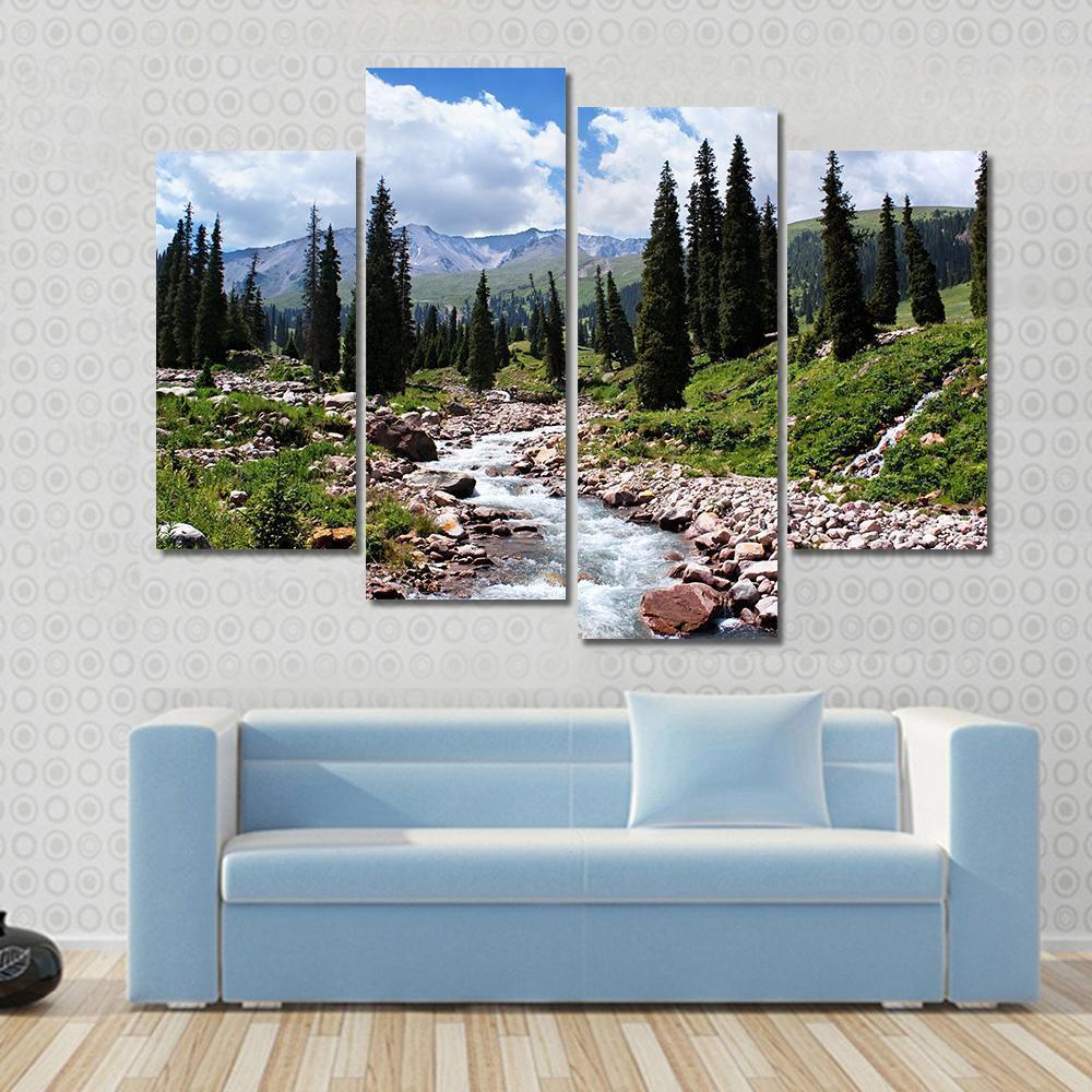 Summer Mountain Valley Kazakhstan Canvas Wall Art-4 Pop-Gallery Wrap-50" x 32"-Tiaracle