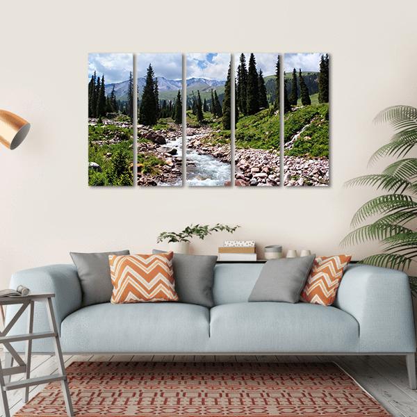 Summer Mountain Valley Kazakhstan Canvas Wall Art-5 Horizontal-Gallery Wrap-22" x 12"-Tiaracle