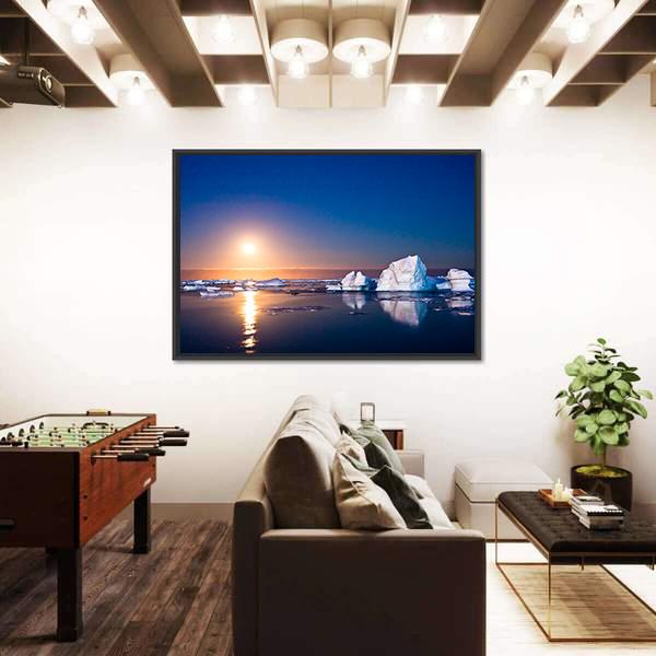 Summer Night In Antarctica Icebergs Floating In The Moonlight Canvas Wall Art-5 Horizontal-Gallery Wrap-22" x 12"-Tiaracle