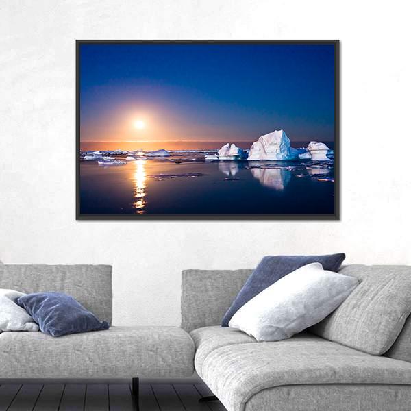 Summer Night In Antarctica Icebergs Floating In The Moonlight Canvas Wall Art-5 Horizontal-Gallery Wrap-22" x 12"-Tiaracle
