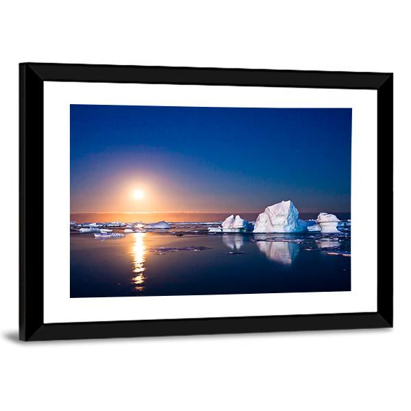 Summer Night In Antarctica Icebergs Floating In The Moonlight Canvas Wall Art-5 Horizontal-Gallery Wrap-22" x 12"-Tiaracle