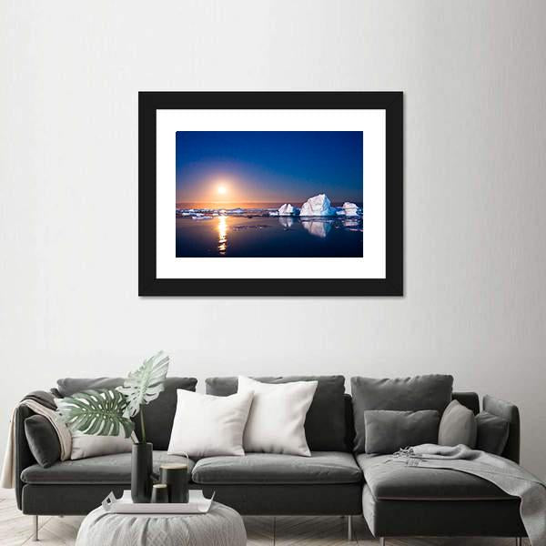 Summer Night In Antarctica Icebergs Floating In The Moonlight Canvas Wall Art-5 Horizontal-Gallery Wrap-22" x 12"-Tiaracle