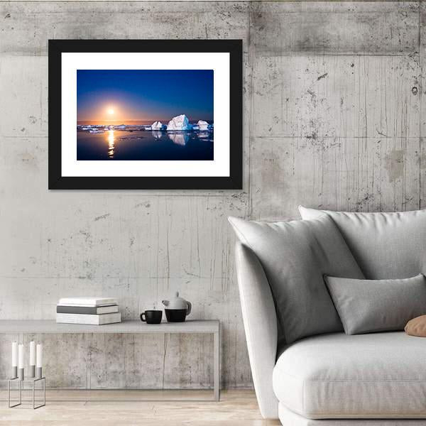 Summer Night In Antarctica Icebergs Floating In The Moonlight Canvas Wall Art-5 Horizontal-Gallery Wrap-22" x 12"-Tiaracle