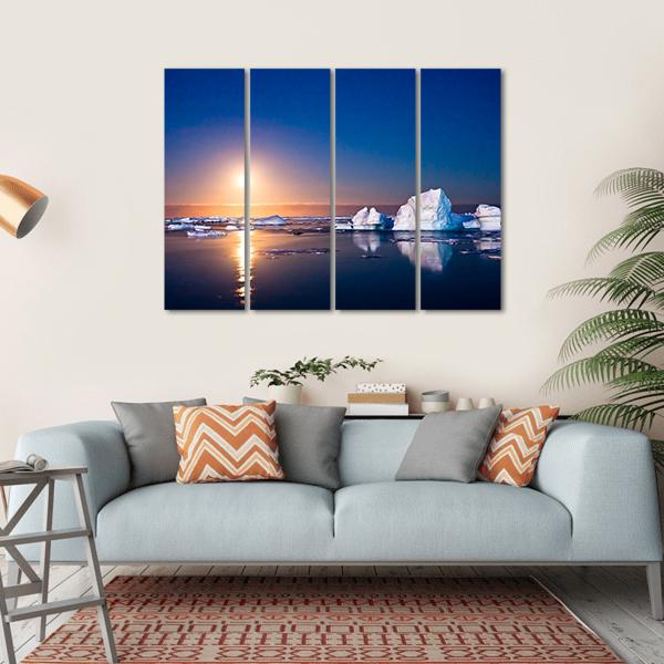 Summer Night In Antarctica Icebergs Floating In The Moonlight Canvas Wall Art-4 Horizontal-Gallery Wrap-34" x 24"-Tiaracle