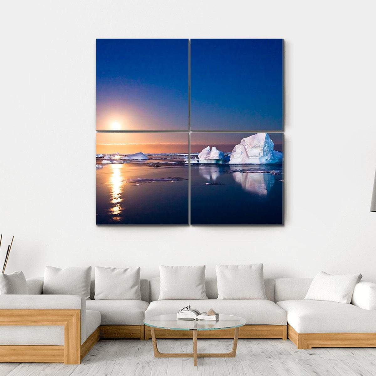 Summer Night In Antarctica Icebergs Floating In The Moonlight Canvas Wall Art-4 Square-Gallery Wrap-17" x 17"-Tiaracle
