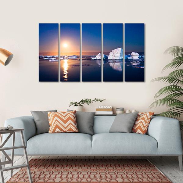 Summer Night In Antarctica Icebergs Floating In The Moonlight Canvas Wall Art-5 Horizontal-Gallery Wrap-22" x 12"-Tiaracle