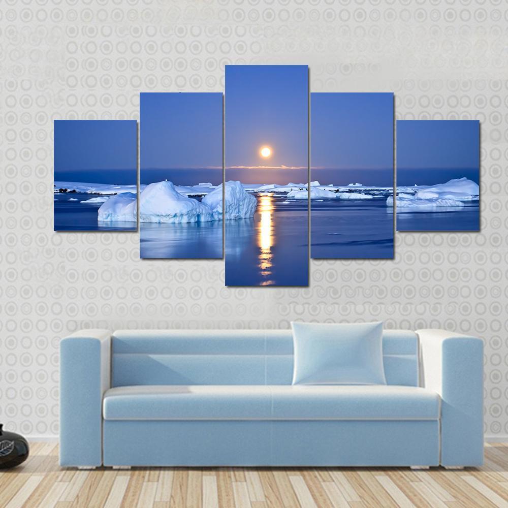 Summer Night In Antarctica Canvas Wall Art-5 Pop-Gallery Wrap-47" x 32"-Tiaracle
