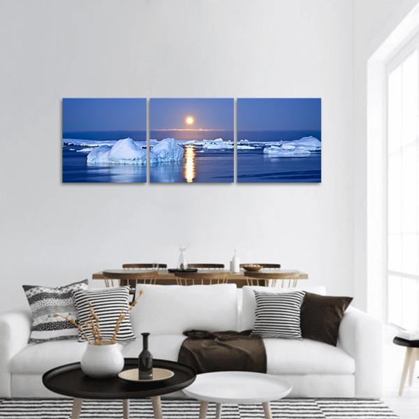 Summer Night In Antarctica Panoramic Canvas Wall Art-3 Piece-25&quot; x 08&quot;-Tiaracle
