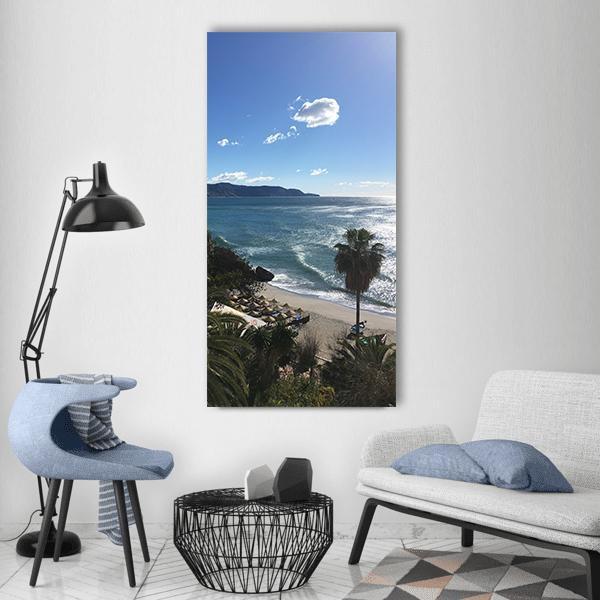 Summer On Malaga Beach And Sea Vertical Canvas Wall Art-1 Vertical-Gallery Wrap-12" x 24"-Tiaracle