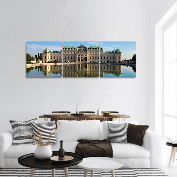 Upper Belvedere in Vienna Panoramic Canvas Wall Art in beige, green and blue, hung on a wall