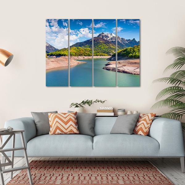 Summer Panorama Of The Lac du Sautet Lake Canvas Wall Art-4 Horizontal-Gallery Wrap-34" x 24"-Tiaracle