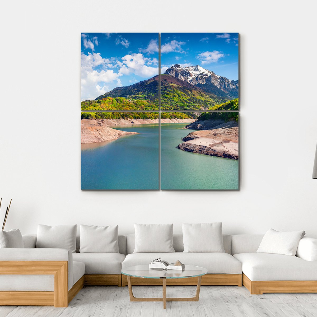 Summer Panorama Of The Lac du Sautet Lake Canvas Wall Art-4 Square-Gallery Wrap-17" x 17"-Tiaracle