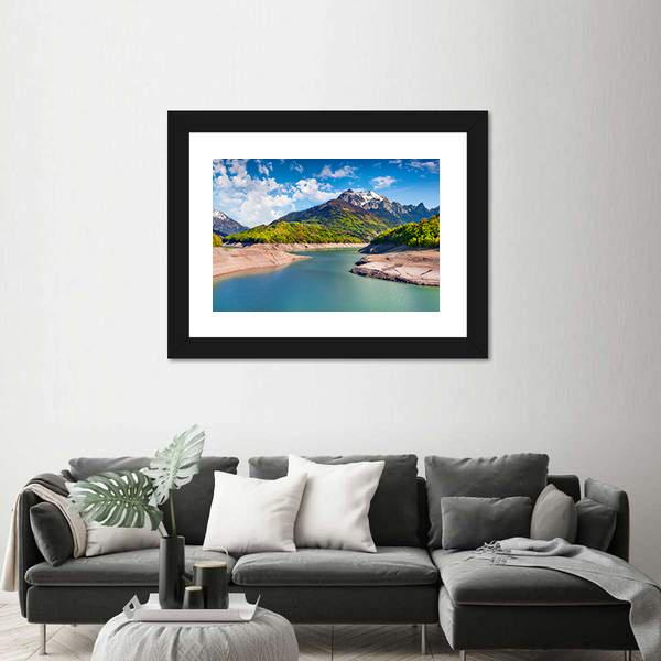 Summer Panorama Of The Lac du Sautet Lake Canvas Wall Art-3 Horizontal-Gallery Wrap-25" x 16"-Tiaracle