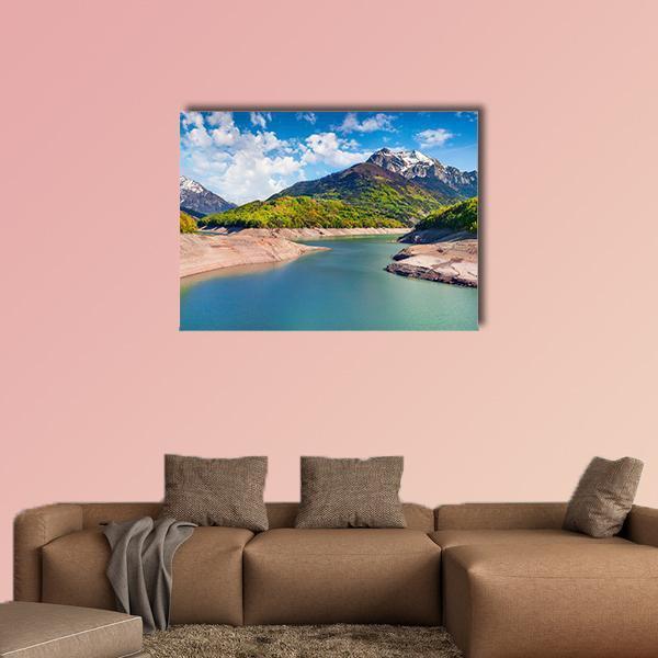 Summer Panorama Of The Lac du Sautet Lake Canvas Wall Art-1 Piece-Gallery Wrap-48" x 32"-Tiaracle