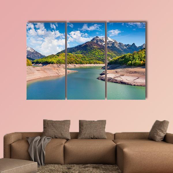 Summer Panorama Of The Lac du Sautet Lake Canvas Wall Art-3 Horizontal-Gallery Wrap-25" x 16"-Tiaracle