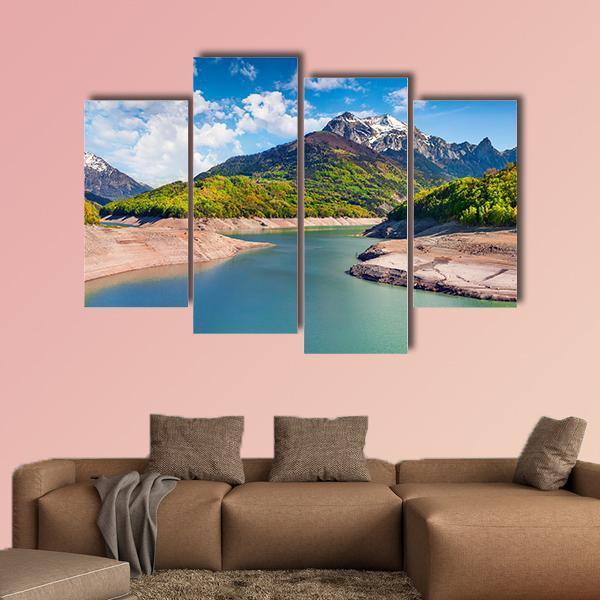 Summer Panorama Of The Lac du Sautet Lake Canvas Wall Art-4 Pop-Gallery Wrap-50" x 32"-Tiaracle
