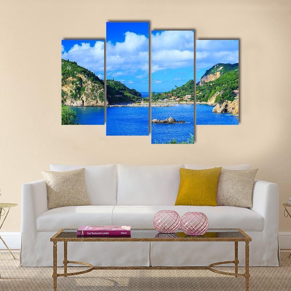 Summer Panoramic Seascape View Canvas Wall Art-4 Pop-Gallery Wrap-50" x 32"-Tiaracle