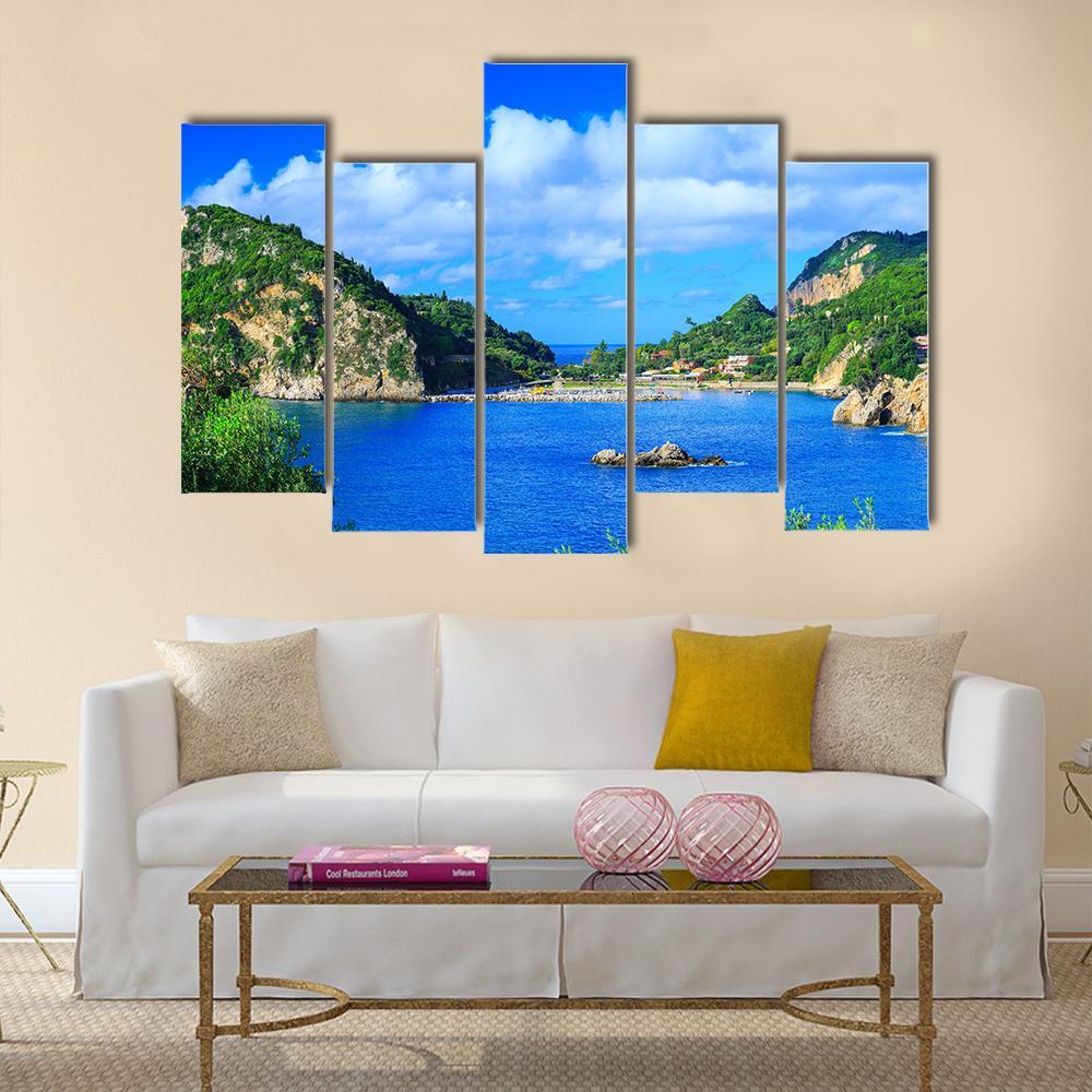 Summer Panoramic Seascape View Canvas Wall Art-5 Pop-Gallery Wrap-47" x 32"-Tiaracle