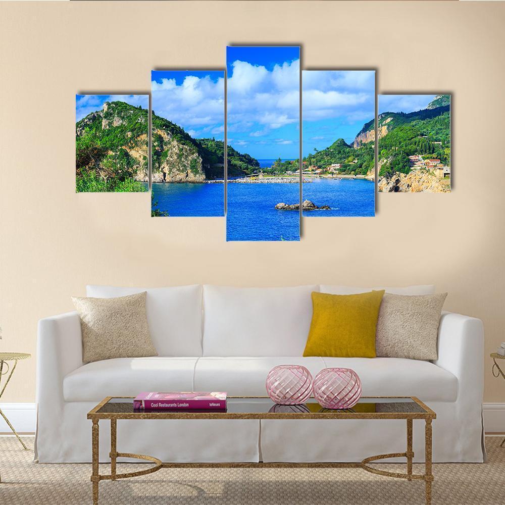 Summer Panoramic Seascape View Canvas Wall Art-3 Horizontal-Gallery Wrap-37" x 24"-Tiaracle