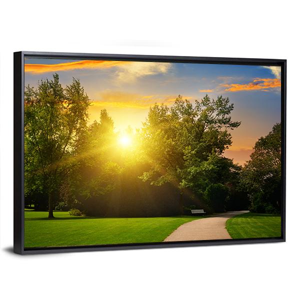 Summer Park And Sunset Canvas Wall Art-3 Horizontal-Gallery Wrap-25" x 16"-Tiaracle