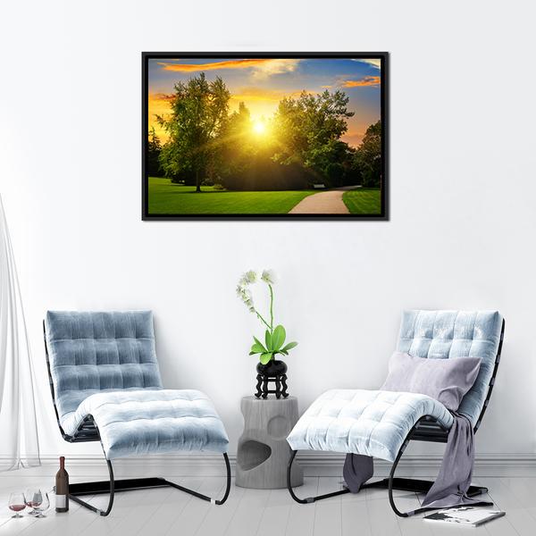 Summer Park And Sunset Canvas Wall Art-1 Piece-Floating Frame-24" x 16"-Tiaracle