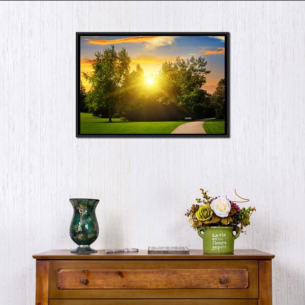 Summer Park And Sunset Canvas Wall Art-3 Horizontal-Gallery Wrap-25" x 16"-Tiaracle