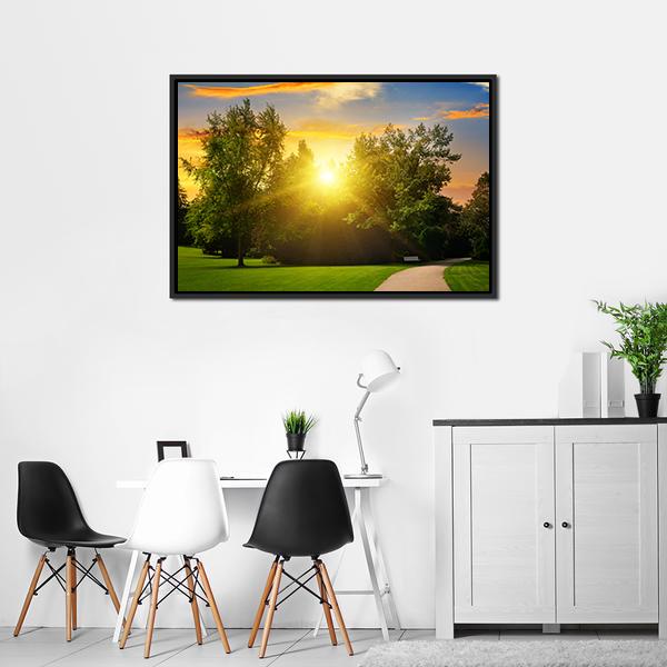 Summer Park And Sunset Canvas Wall Art-3 Horizontal-Gallery Wrap-25" x 16"-Tiaracle