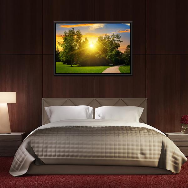 Summer Park And Sunset Canvas Wall Art-3 Horizontal-Gallery Wrap-25" x 16"-Tiaracle