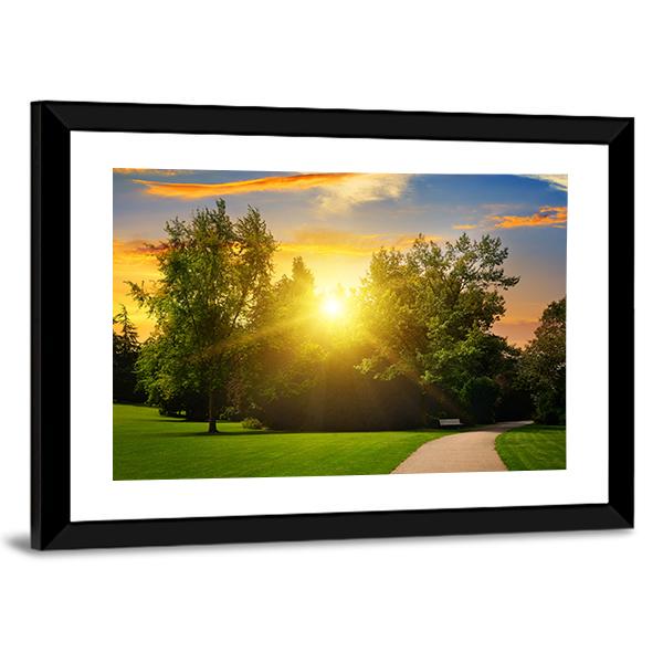 Summer Park And Sunset Canvas Wall Art-3 Horizontal-Gallery Wrap-25" x 16"-Tiaracle