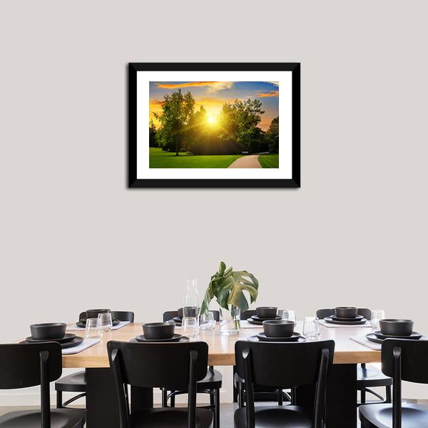 Summer Park And Sunset Canvas Wall Art-1 Piece-Framed Print-20" x 16"-Tiaracle