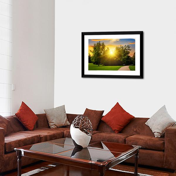 Summer Park And Sunset Canvas Wall Art-3 Horizontal-Gallery Wrap-25" x 16"-Tiaracle