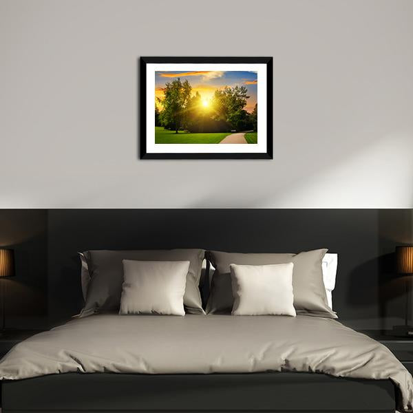 Summer Park And Sunset Canvas Wall Art-3 Horizontal-Gallery Wrap-25" x 16"-Tiaracle