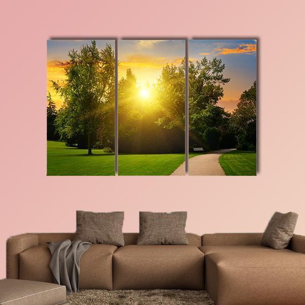 Summer Park And Sunset Canvas Wall Art-3 Horizontal-Gallery Wrap-37" x 24"-Tiaracle