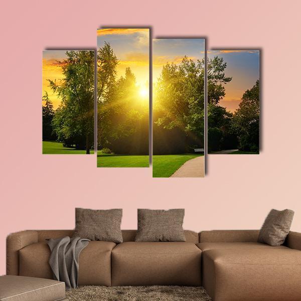 Summer Park And Sunset Canvas Wall Art-4 Pop-Gallery Wrap-50" x 32"-Tiaracle