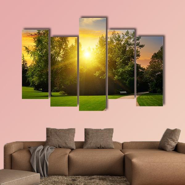 Summer Park And Sunset Canvas Wall Art-5 Pop-Gallery Wrap-47" x 32"-Tiaracle
