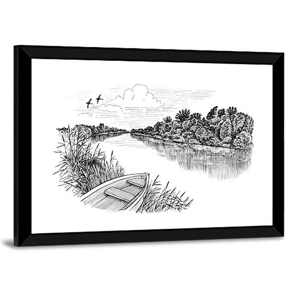 Summer River Bank Landscape Canvas Wall Art-3 Horizontal-Gallery Wrap-25" x 16"-Tiaracle