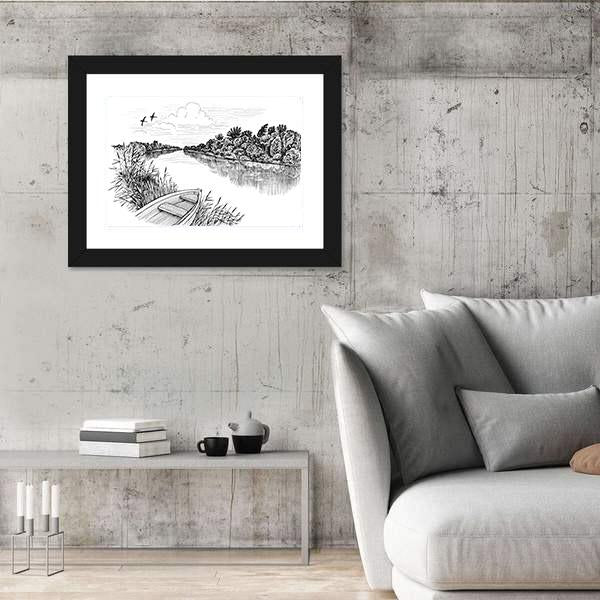 Summer River Bank Landscape Canvas Wall Art-3 Horizontal-Gallery Wrap-25" x 16"-Tiaracle