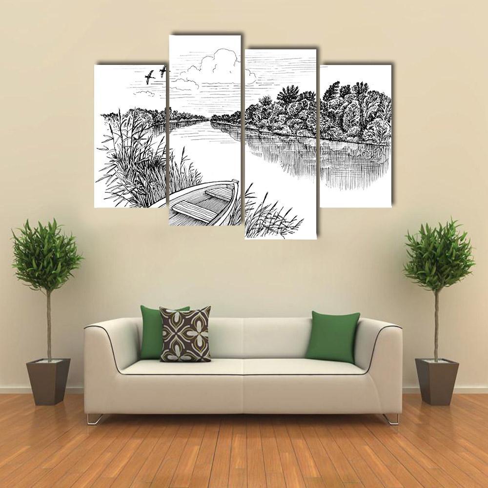 Summer River Bank Landscape Canvas Wall Art-4 Pop-Gallery Wrap-50" x 32"-Tiaracle